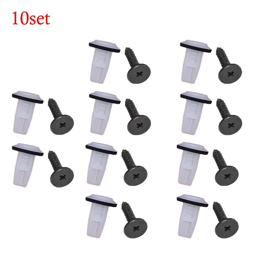 10 Sets of For Car Wheel Arch Lining Screw Grommets Clips (White/Black)