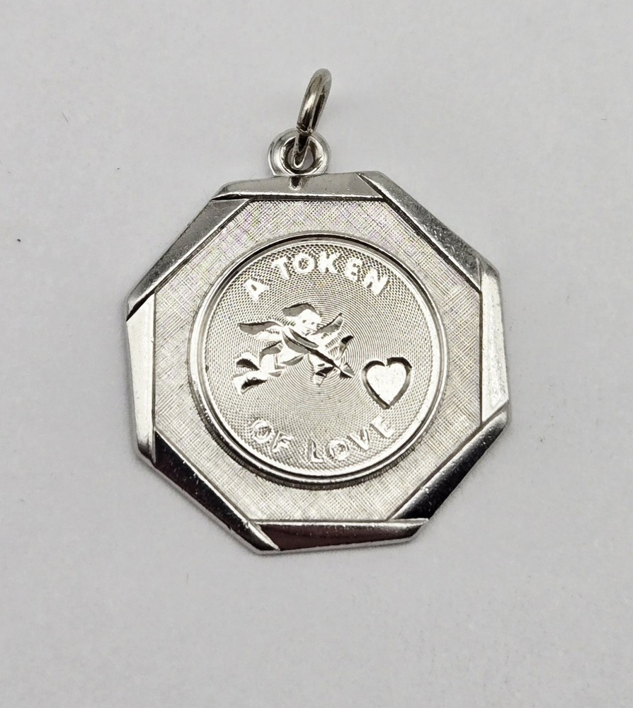 Vintage 925 Sterling Silver 'A Token of Love' Cupid Charm Pendant - 4.8g