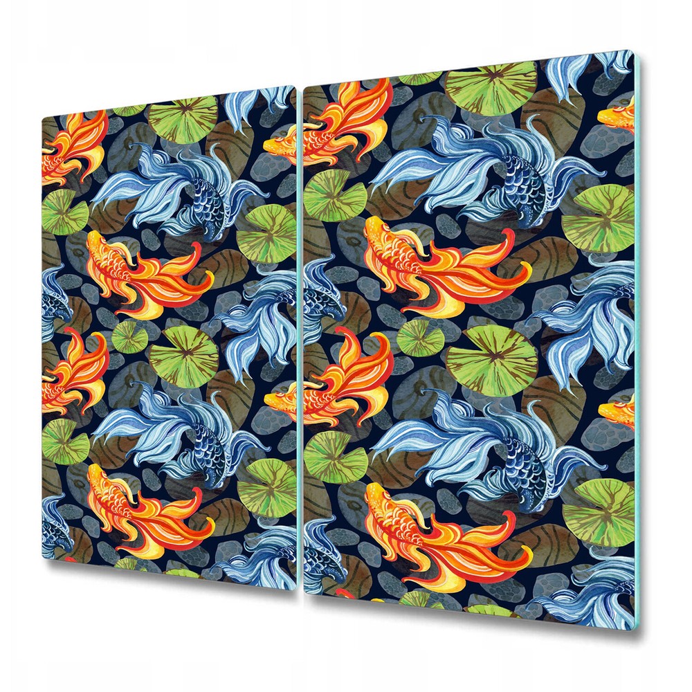 Glass Bread Board Worktop Saver Asian goldfishes orange and blue 2x30x52