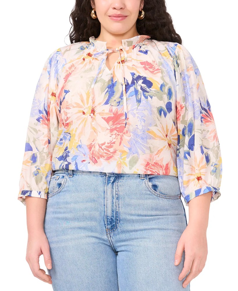 Vince Camuto Women's Top Plus Sz 1X Size Ruffle-Neck Peasant