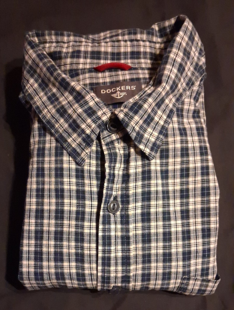 Dockers Men's Blue White Plaid Button-Up Shirt, Long Sleeve, XL Big & Tall