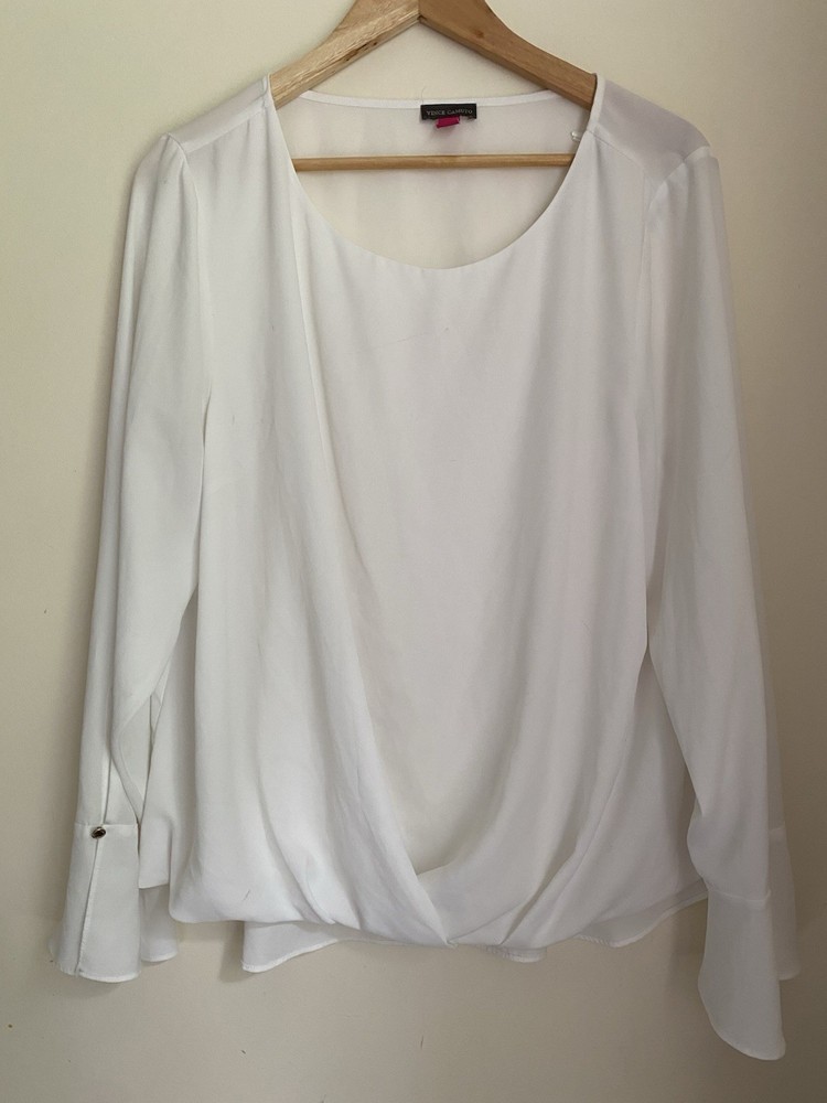 Vince Camuto Women's Long Sleeve Round Neck Blouse White Transparent Size XL