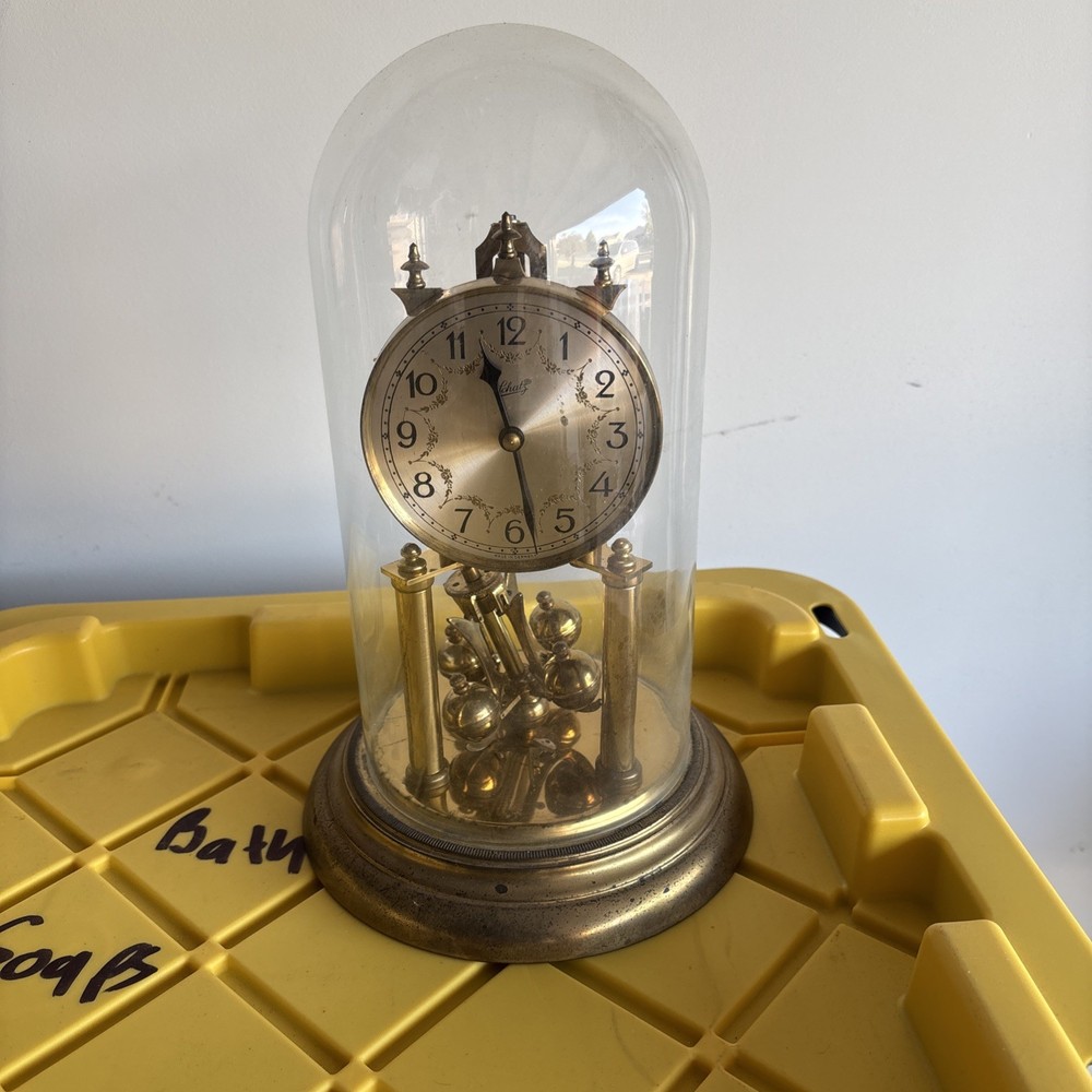 Vintage Schatz German Anniversary Clock Glass Dome Parts Repair Decor