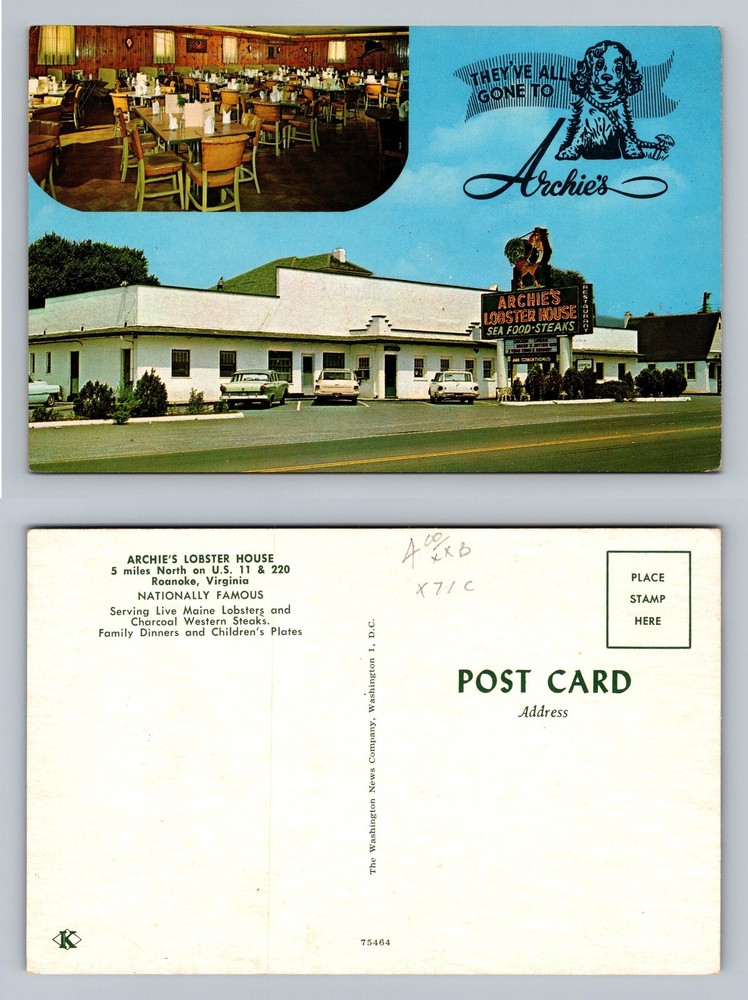 Roanoke, VA-Virginia, Archie’s Lobster House Exterior View PC Vintage Postcard