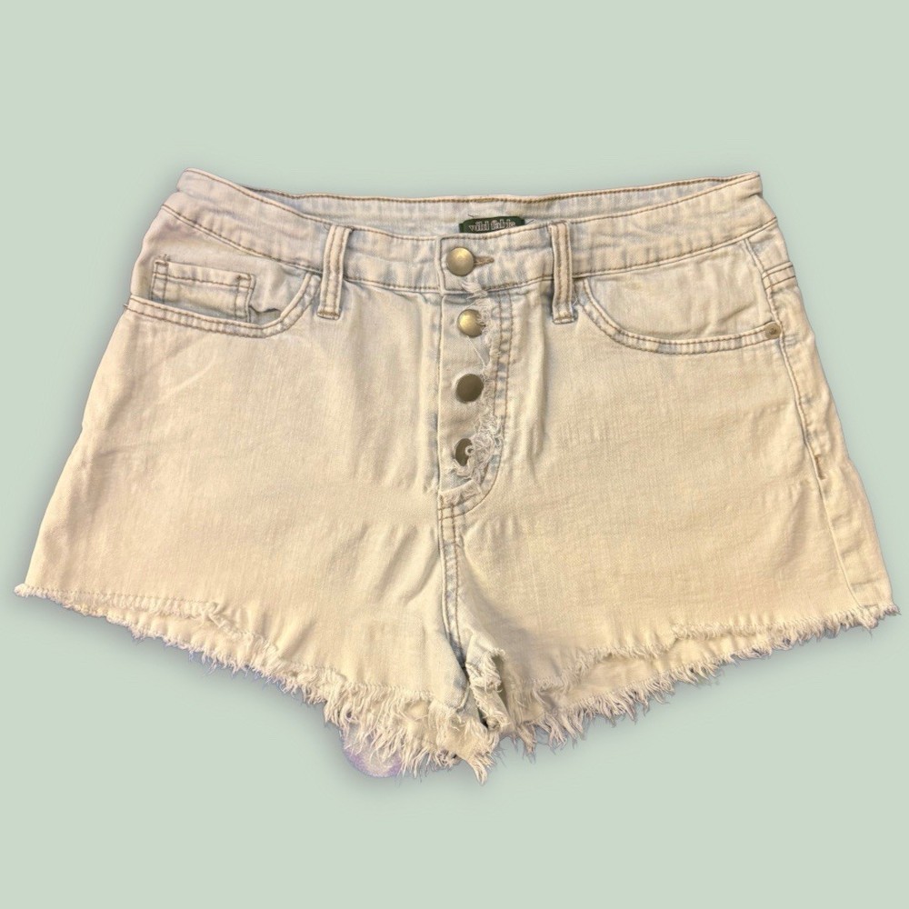 Wild Fable High Rise Light Wash Frayed Hem Denim Shorts Size 8 Multi Button