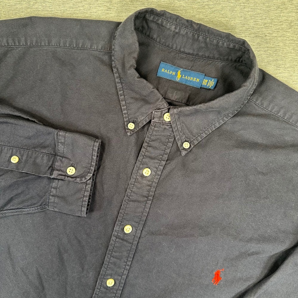 Ralph Lauren Shirt Mens 2XB Navy Blue Oxford Long Sleeve Button Down Red Pony