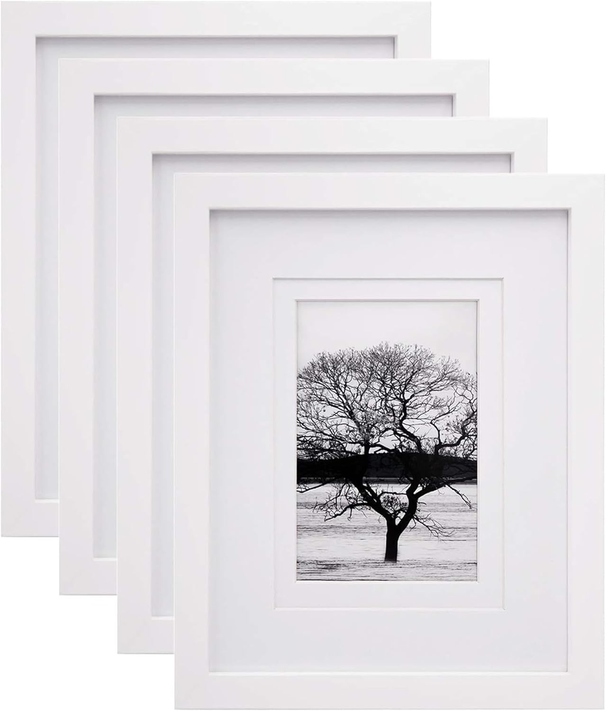 8X10 Picture Frames Set of 4, Made of Solid Wood Covered by Plexiglass 4X6 and 5