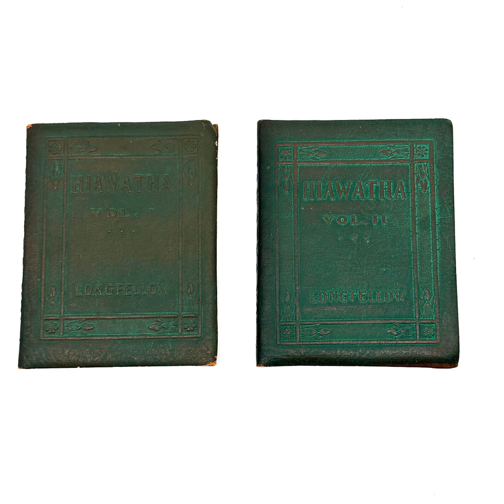 Hiawatha Vol I and II Longfellow Mini Books Little Leather Library Green Set