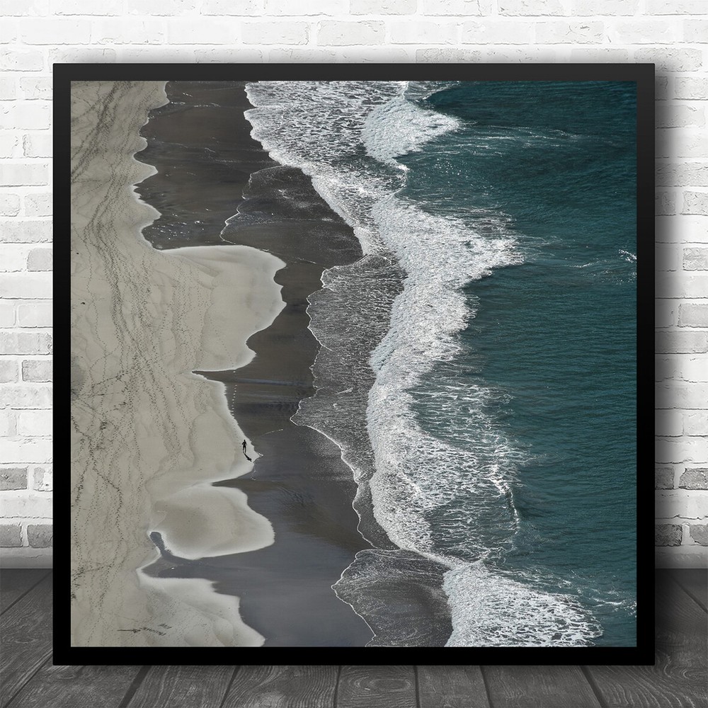Beach Running Lofoten Moskenesoya Waves Person Surf Sea Ocean Square Print