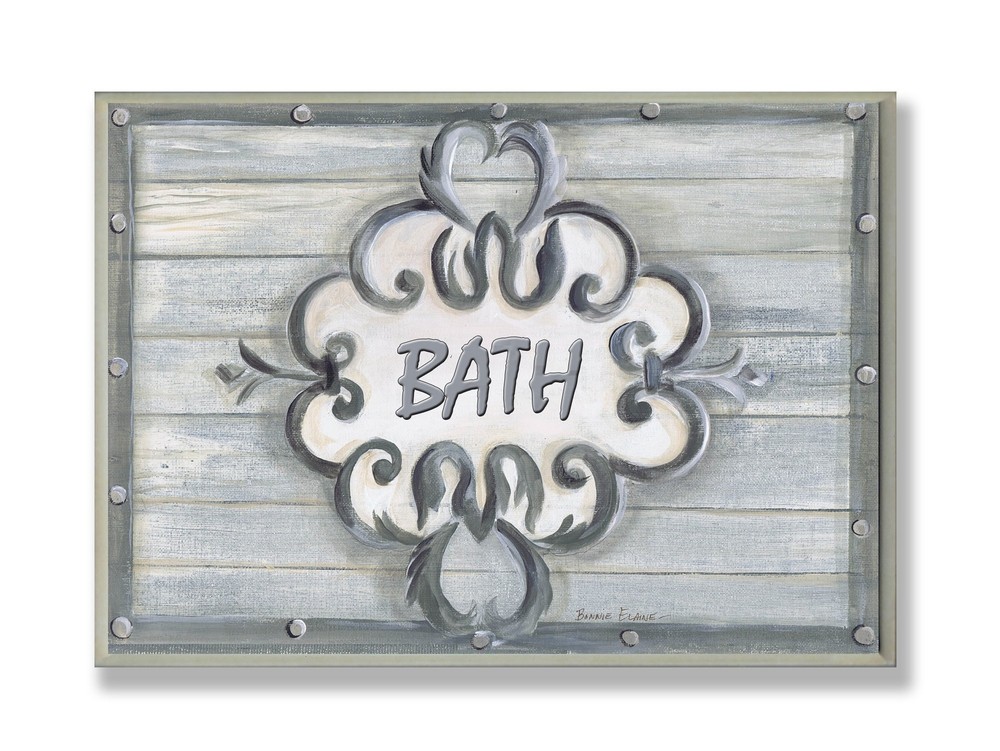 The Stupell Home Decor Collection Bath Grey Bead Board with Scroll Bathroom W...