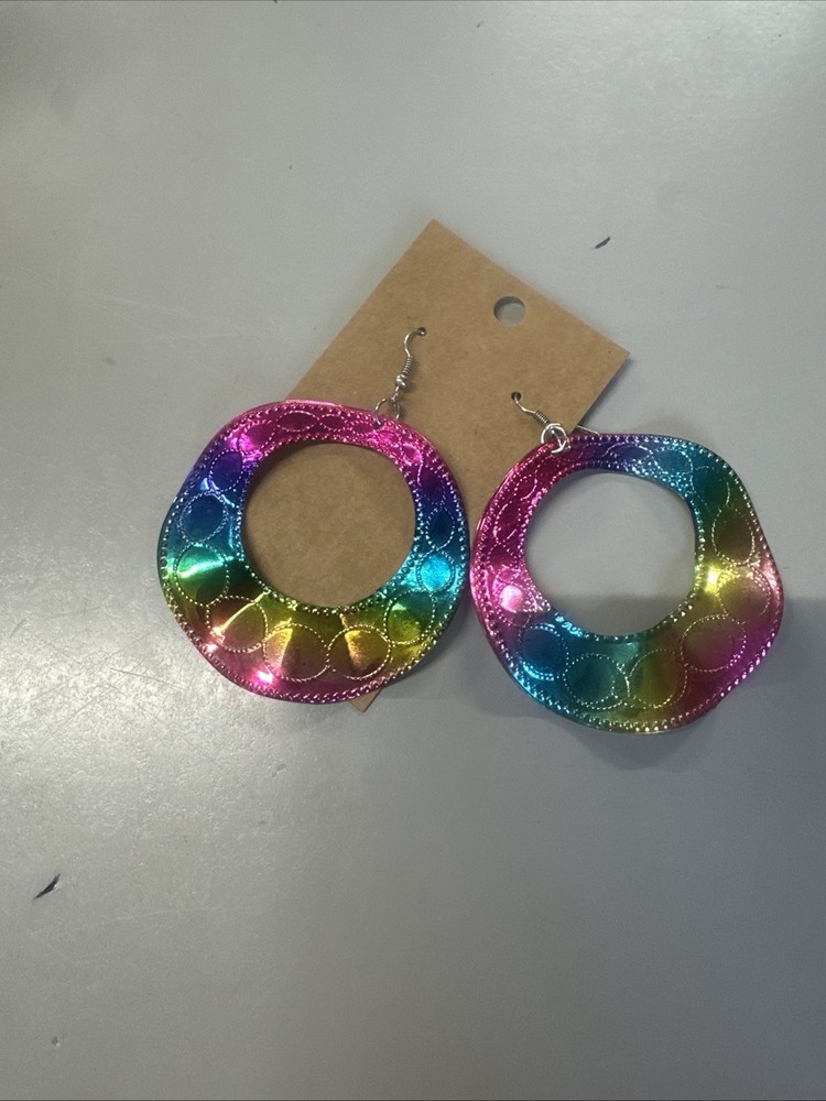 dangle hoop earrings, vintage metal pierced earrings, Multi Colored