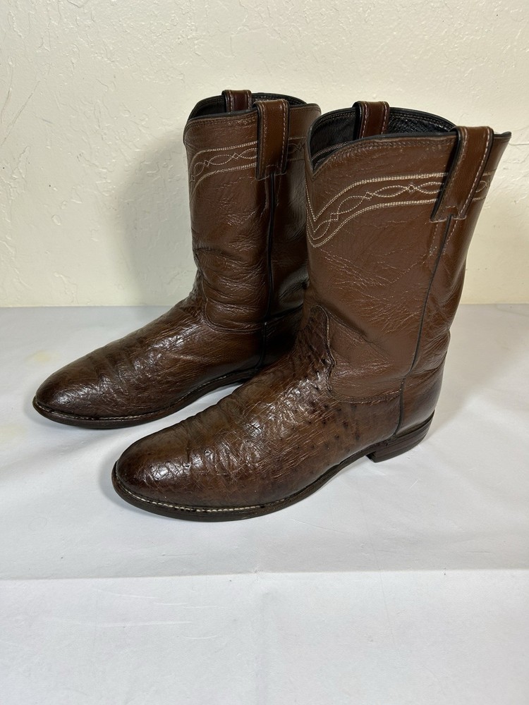 Justin Smooth Ostrich Roper Boots for Men in Size 10 EE Brown Style 3023