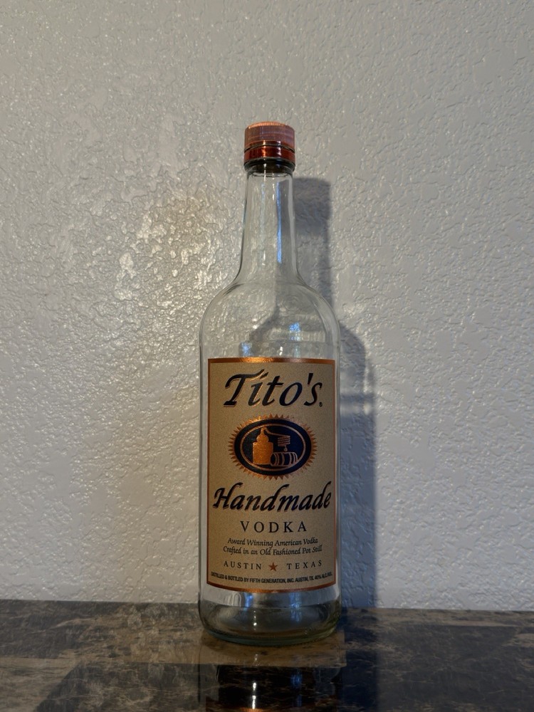 Tito's Handmade Vodka Collectible Empty Clear Liquor Bottle 1L