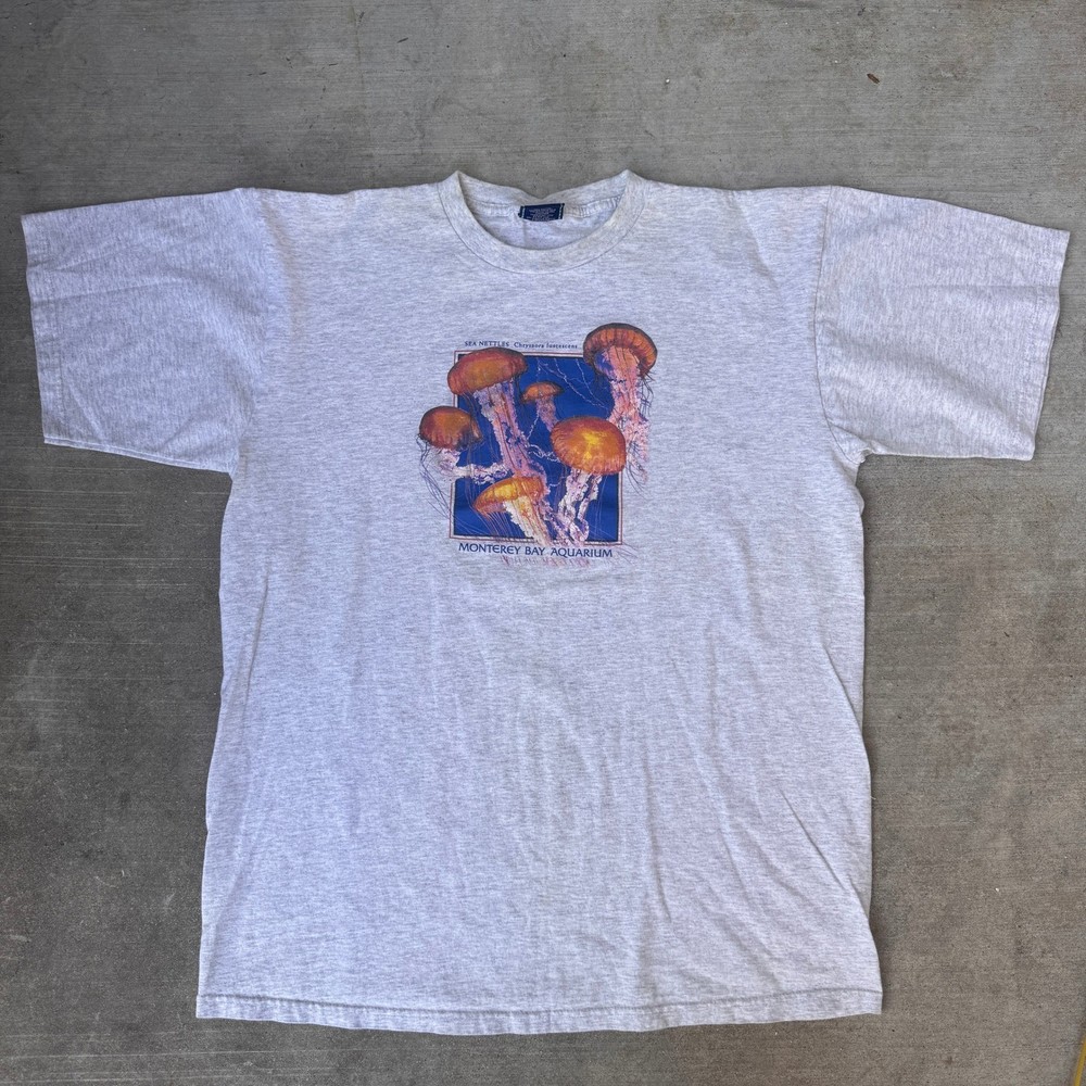 Vintage Harborside Graphics Monterey Bay Aquarium Jellyfish T-Shirt Gray XL USA