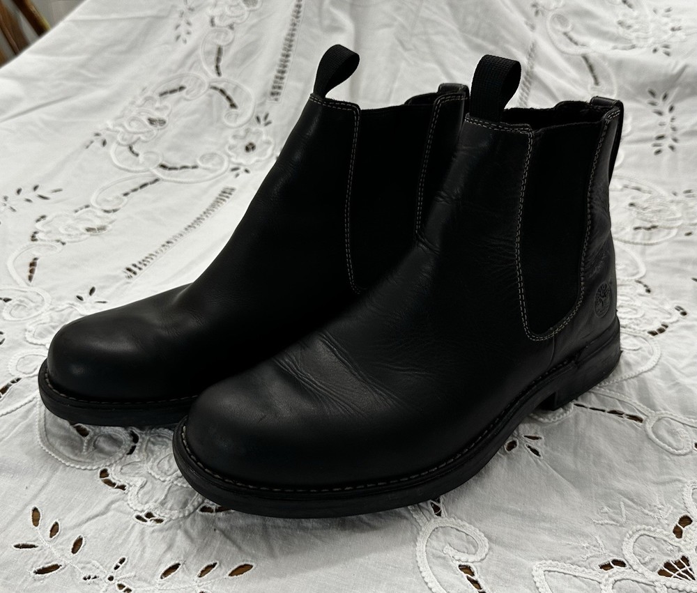 Timberland Mens Torrence Chelsea Black Leather Chukka Slip On Boots Size 9.5