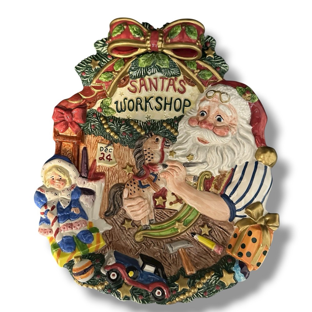 Fitz and Floyd Santas Magic Workshop Platter Cookie Plate Porcelain 1996 w/Box