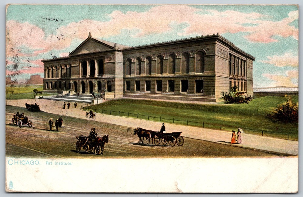 1907 Art Institute Chicago Illinois Horse Carriages ANTIQUE Postcard 9279