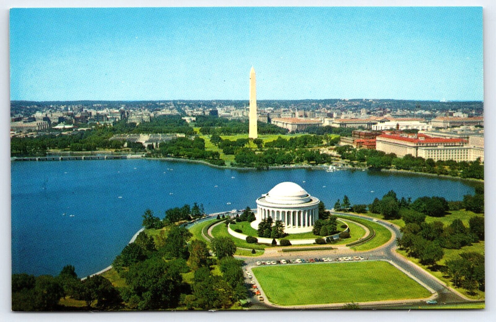 Vintage Old Antique Postcard Jefferson Memorial Washington Monument Tidal Basin