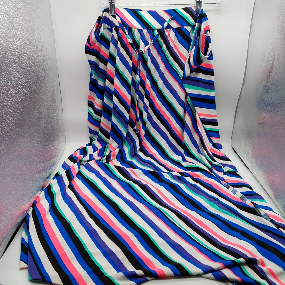 Lane Bryant Multicolor Neon Diagonal Stripes Side Slit Maxi Skirt Size 26 / 28