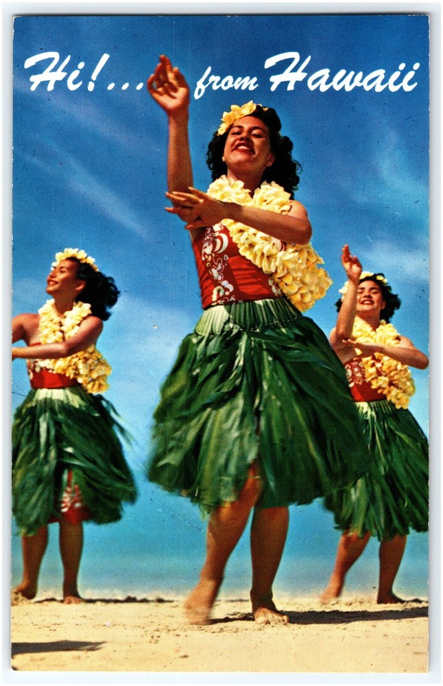 Hi! LOVELY HAWAIIAN HULA MAIDENS ISLANDS OF HAWAII POSTCARD