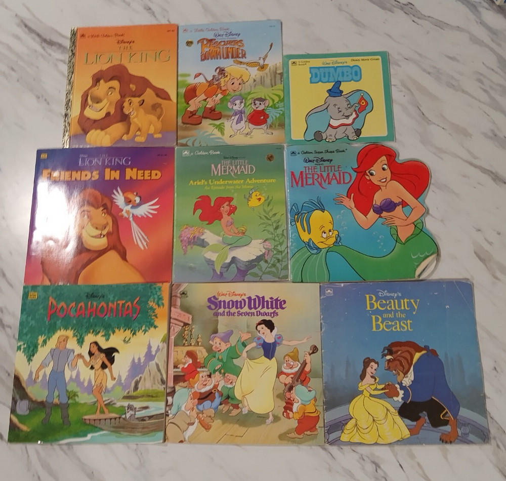 Little Golden Book Disney 9 Book Lot: The Lion King - Rescuers Down Under...