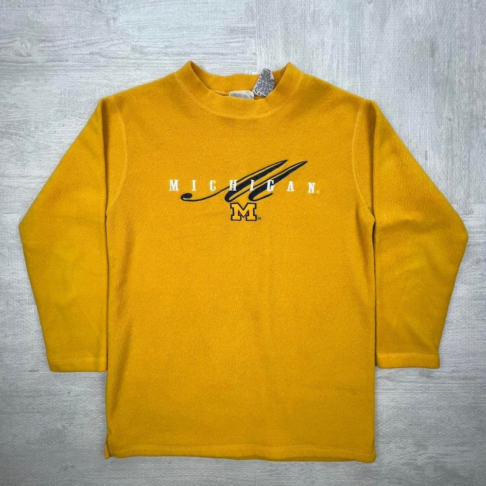 Vintage 90s Michigan Wolverines Fleece Sweatshirt Size: M Yellow Blue College