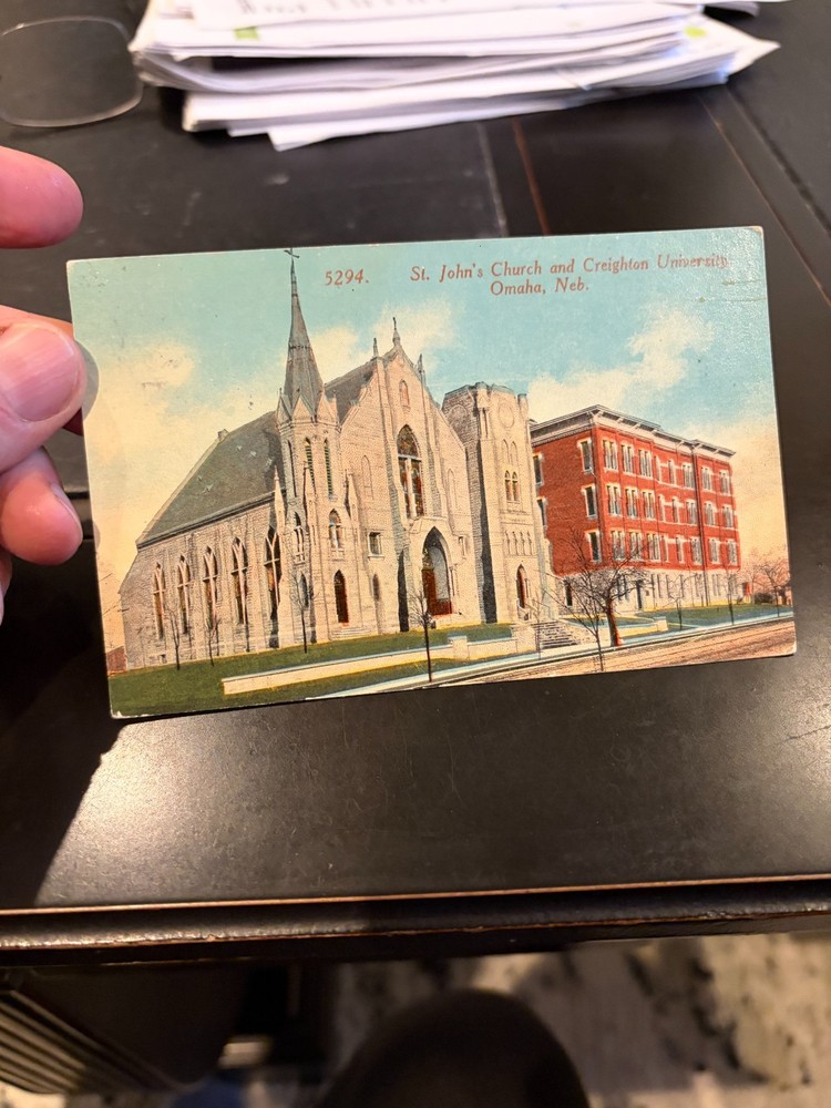 OMAHA NE Nebraska RPPC Postcard  St Johns Chruch and Creighton University c1910