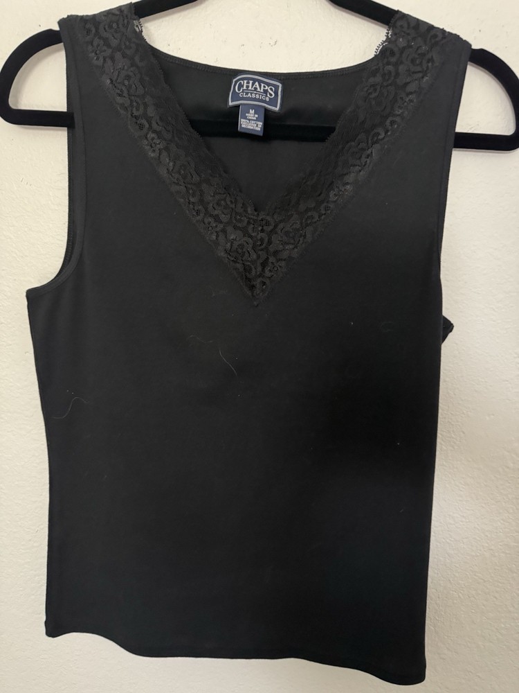 Chaps Black Crochet Accent Tank Top