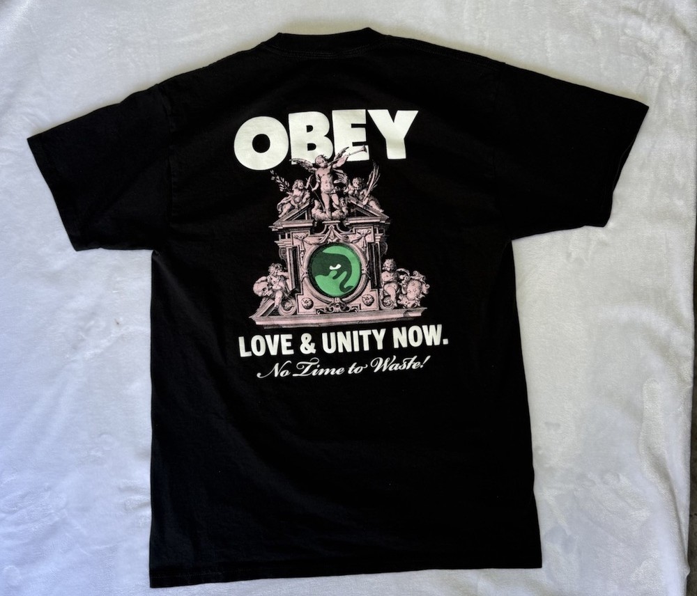 OBEY Clothing Love & Unity Now Black relaxed fit cotton men's t-shirt Sz M