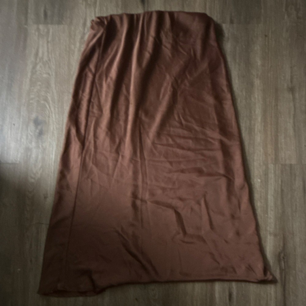 Brown Polyester Long Skirt Solid Women's Size L 7539 Regular