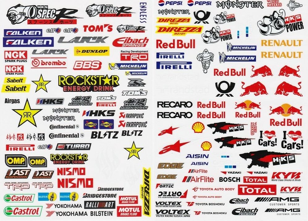 Sponsors Logos - Stickers, 2 Sheets per Set for 1:10 RC car, truck or crawler