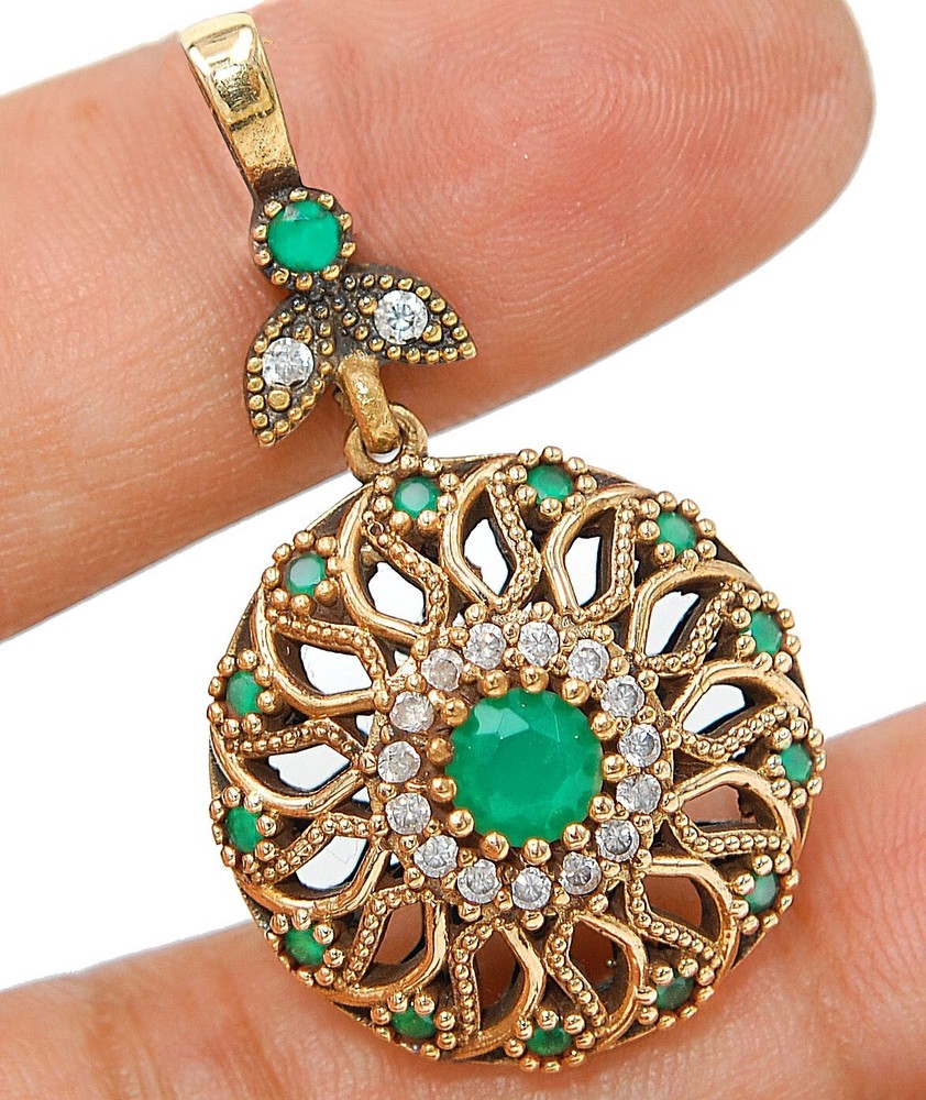 3CT Emerald Ottoman Empire Style 925 Sterling Silver Pendant TC5