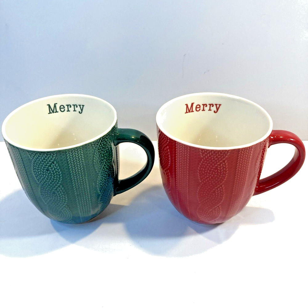 Festive 16oz Christmas Sweater Mug Set - Red & Green Textured Design for Coffee or Tea
