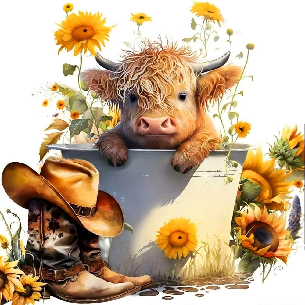 Diamond Painting Kits for Adults, 5D Cow and Flower Full Drill Diamond Art, DIY