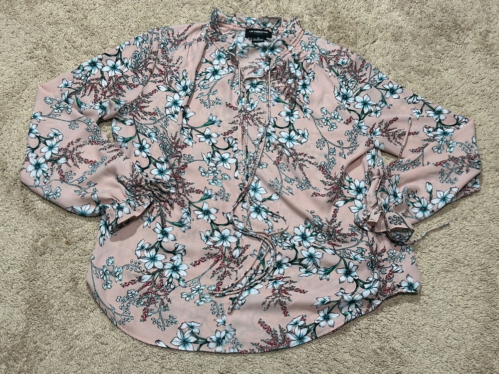 Liz Claiborne Womens Shirt Size Medium Multicolor Floral Print Tie Front Keyhole