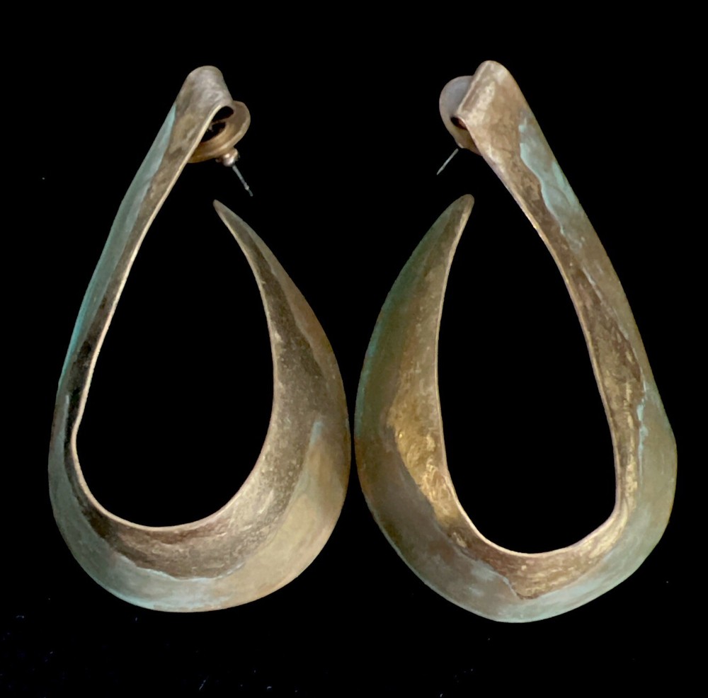 Vintage Goldtone Patina Drop Sling Stud Earrings 2 3/4” L