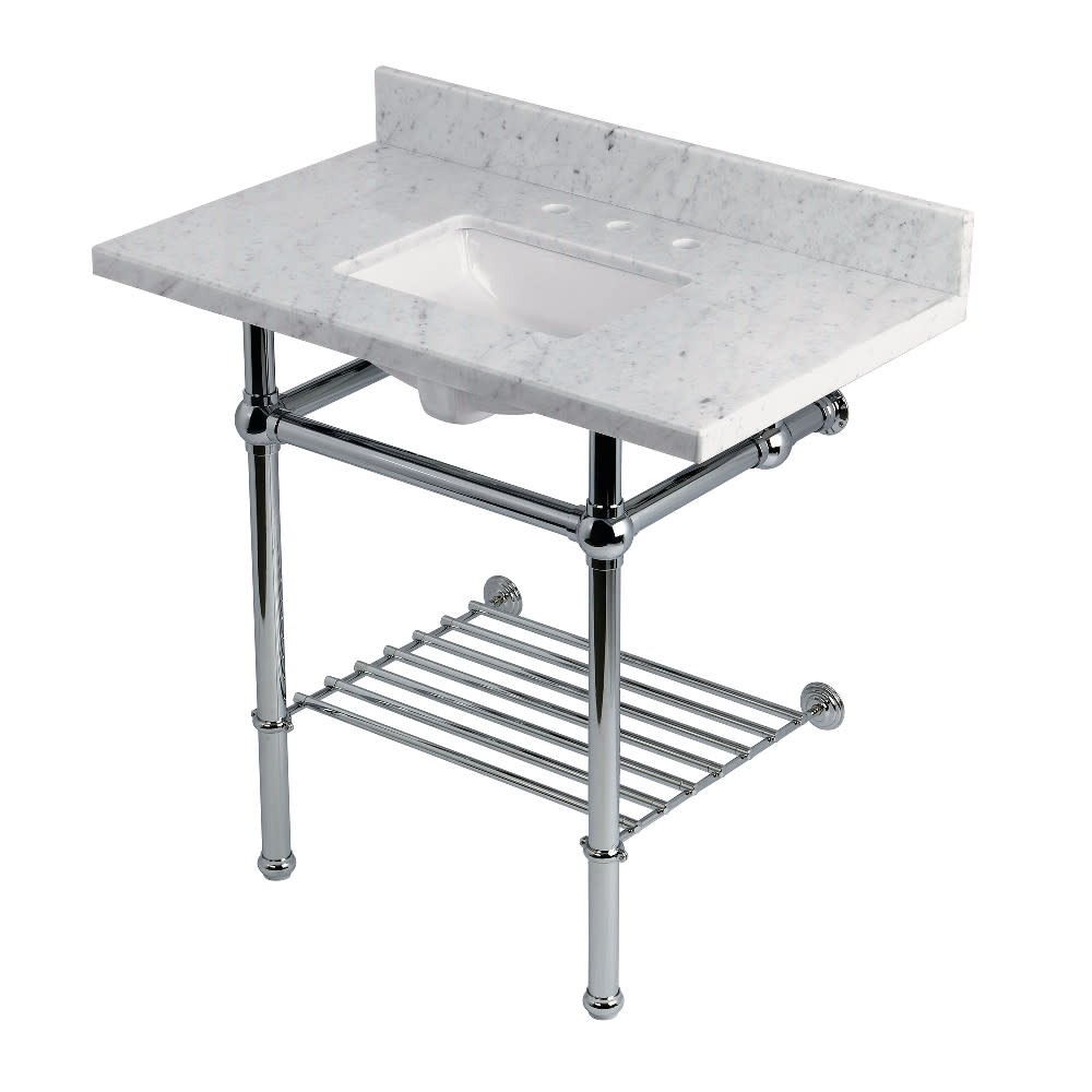 Kingston Brass Templeton 36-Inch Rectangular Brass Carrara Marble Vanity Top Set