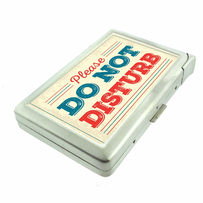 Do Not Distrub Em1 100's Size Cigarette Case with Built in Lighter Metal Wallet