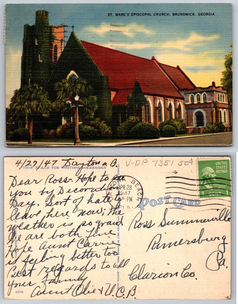 St Marks Episcopal Church Brunswick Georgia Postcard