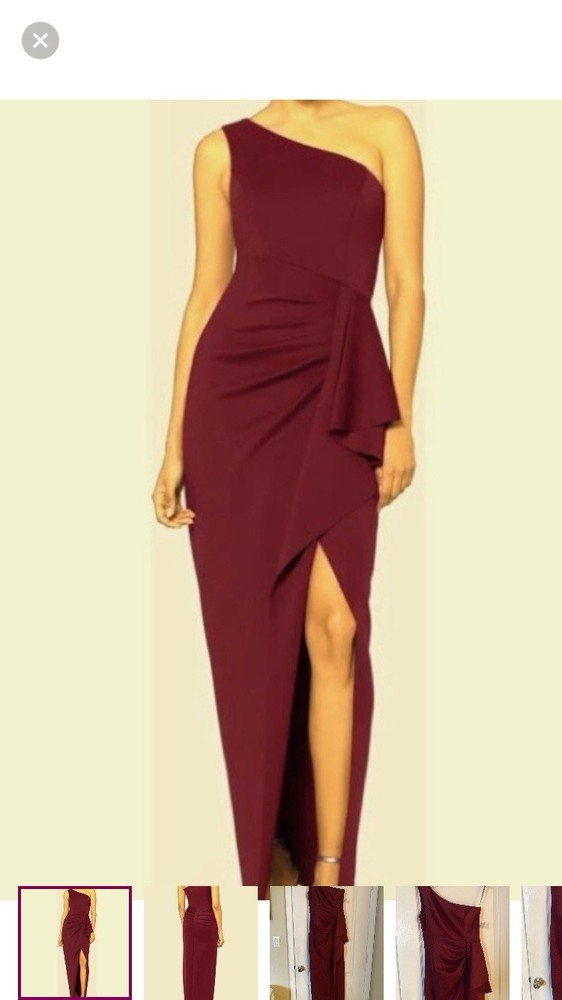 Xscape  Elegant Burgundy One-Shoulder Evening Dress Size 6 New with Tags