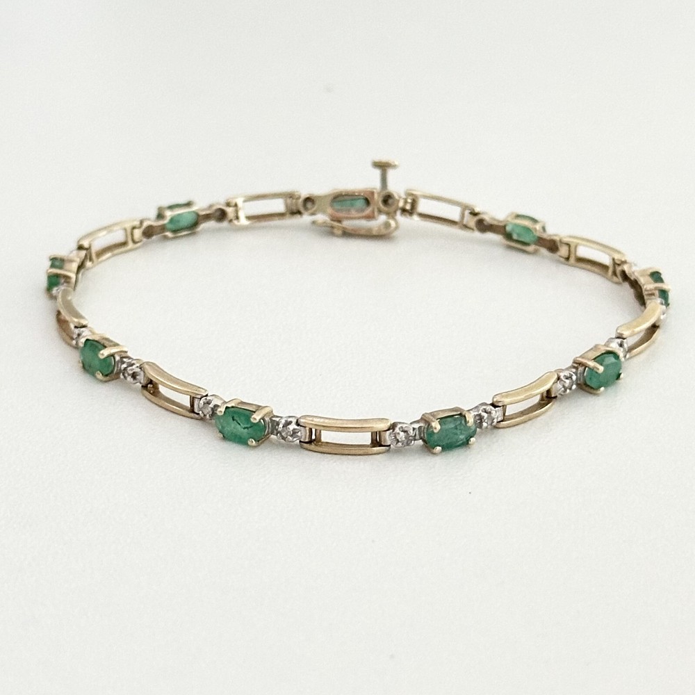 10K Yellow Gold Emerald & Diamond Tennis Open Chain Link Bracelet