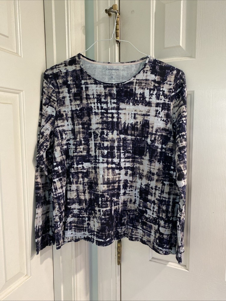 Croft & Barrow Women's Sz XL Classic Tee Black Geometric Art Long Sleeve Top