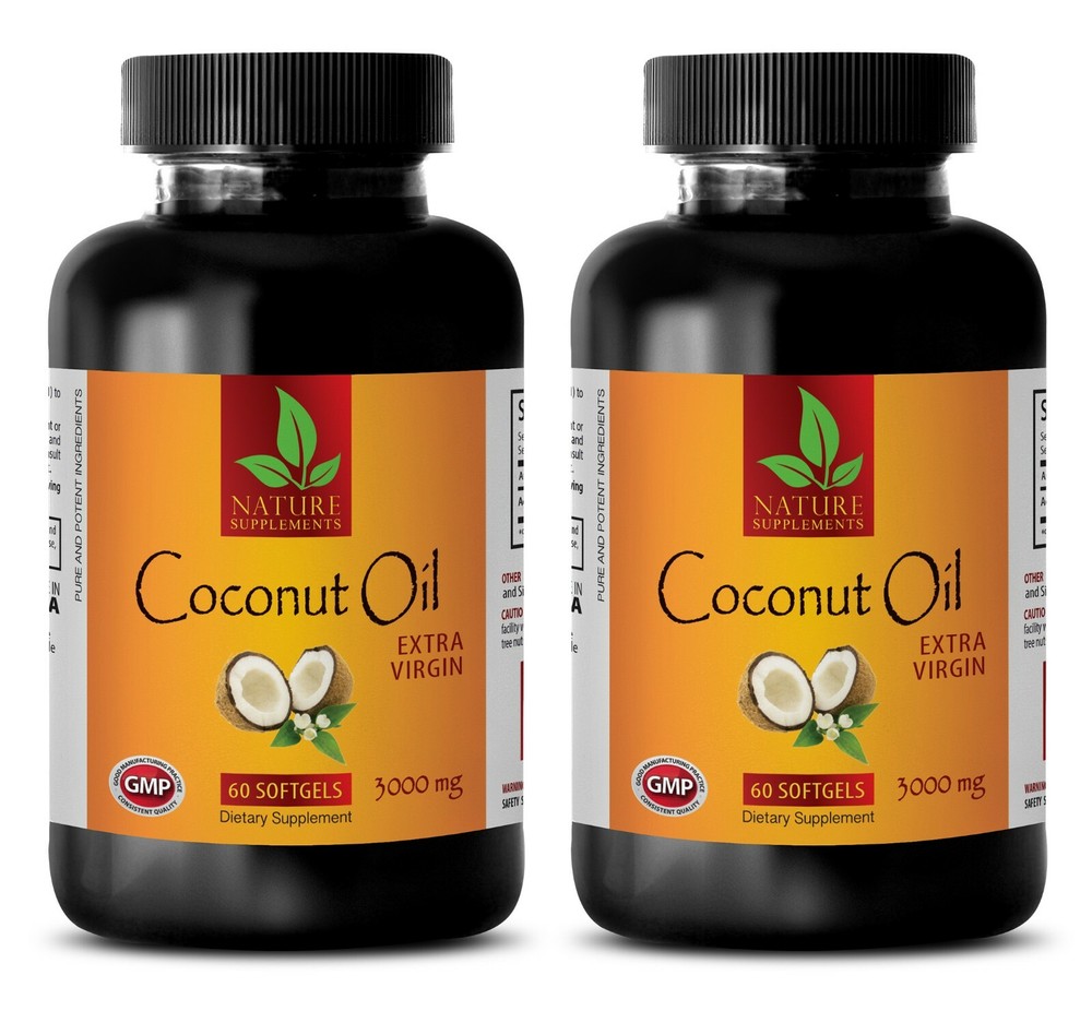 organic pills for skin support - Coconut Oil 3000mg - 2 Bottles 120 Capsules