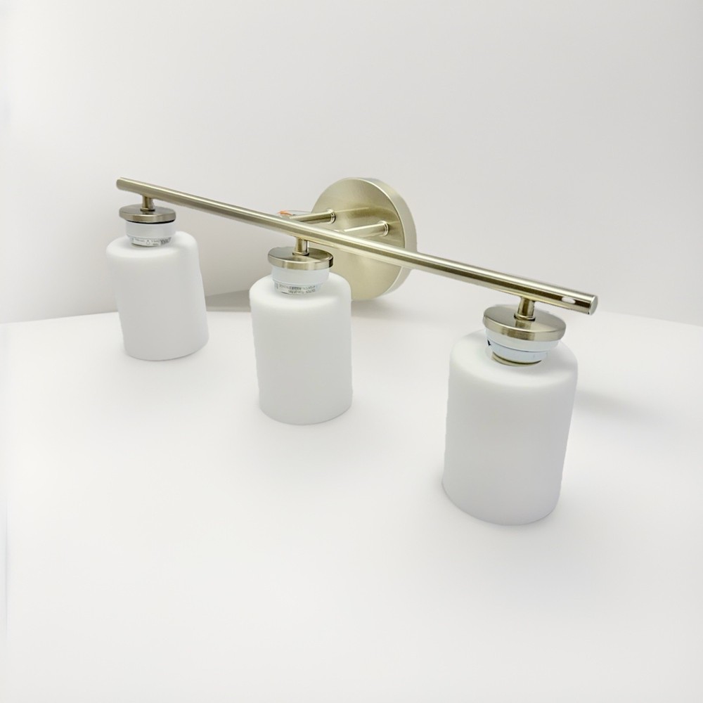 Replay Collection 3-Light Etched White Glass Modern Bath Vanity Light - Brushed