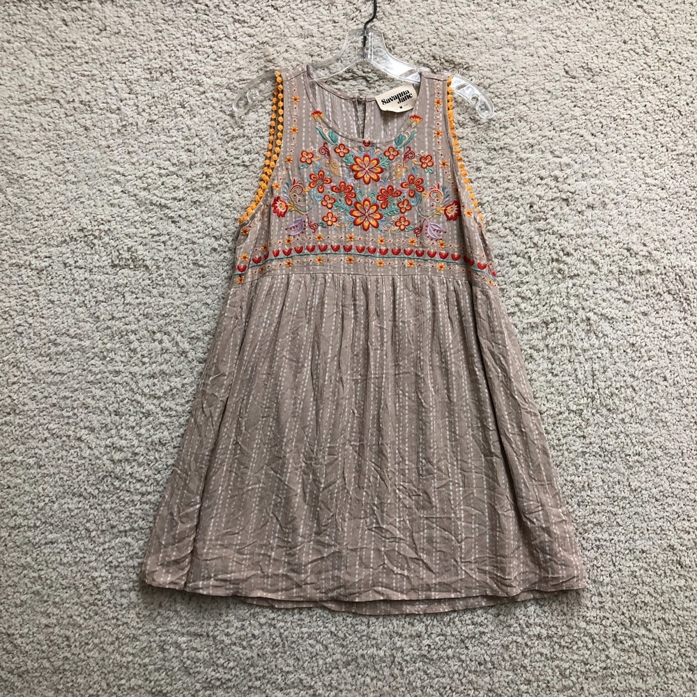 Savanna Jane Dress Medium Adult Beige Floral Mini Sleeveless A Line Boho Womens