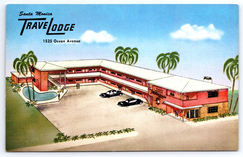 Santa Monica California CA Travelodge Motel Building Cars Pool Vintage Postcard