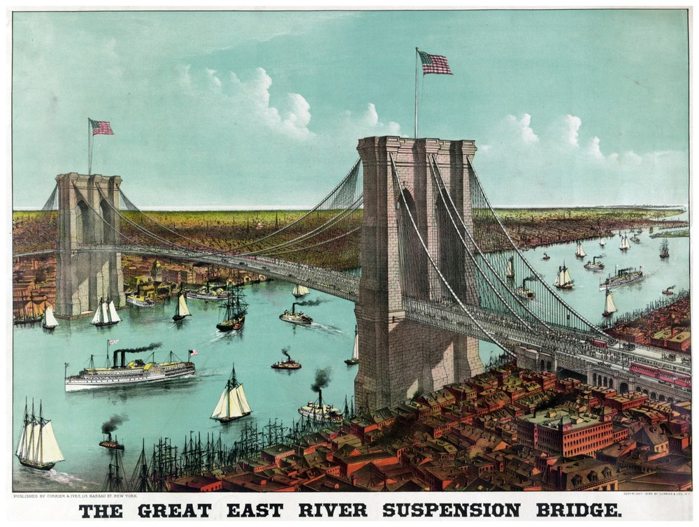 Decor Poster. Fine Graphic Art. Great River Suspension Bridge. Wall Design 1266
