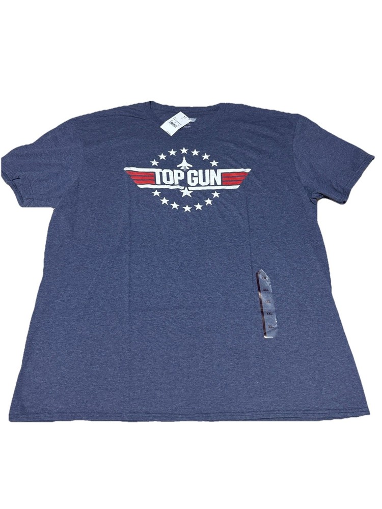 TOP GUN print NAVY Blue men's t-shirt cotton short sleeve Crewneck 2XL size