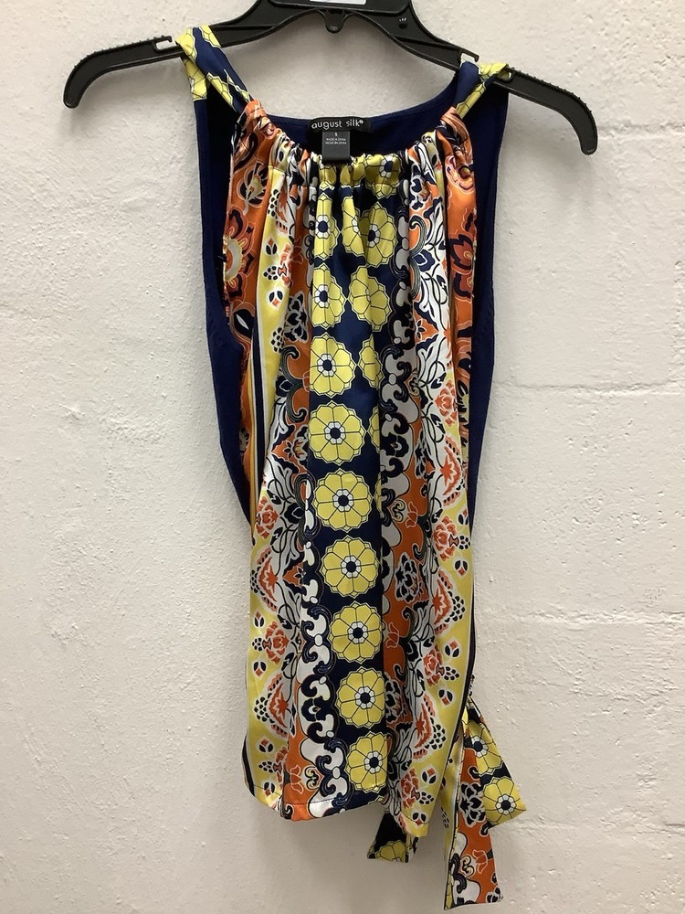 August Silk Sleeveless Shirt With Tie Accent Size Small 0318-50