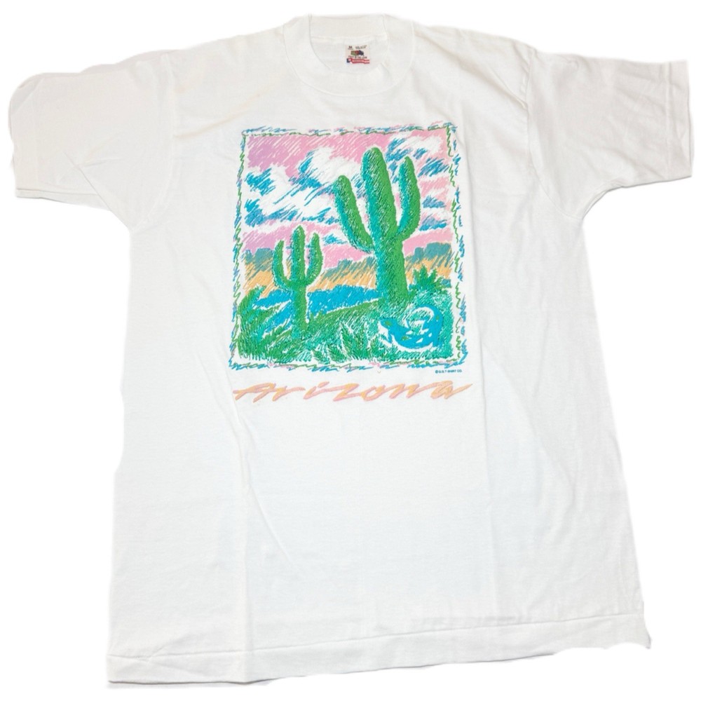 Vintage Arizona Souvenir Desert Puff Print Tee 80s Pastel Cactus Graphic USA